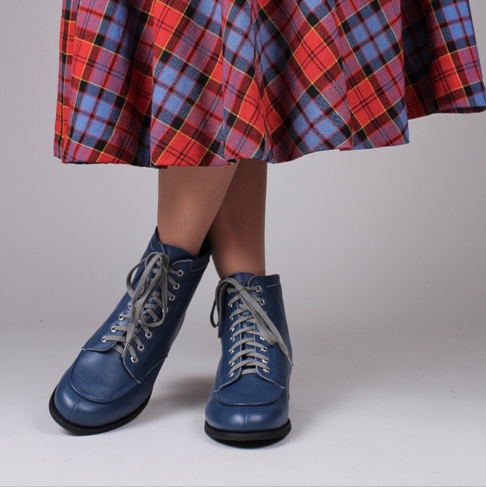 Memery "Rita" 1930s/1940s Style Winter Snow Boots with Fur - Blue